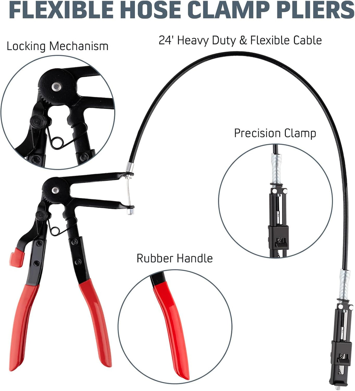 9PCS Hose Clamp Pliers Set – Long Reach Flexible Cable Automotive Hose Removal Tools for Radiator, Heater, Coolant & Fuel Line Repair
