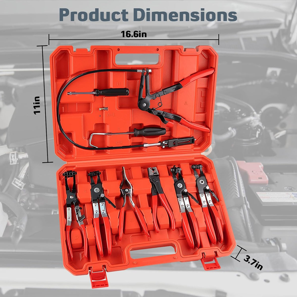 9PCS Hose Clamp Pliers Set – Long Reach Flexible Cable Automotive Hose Removal Tools for Radiator, Heater, Coolant & Fuel Line Repair