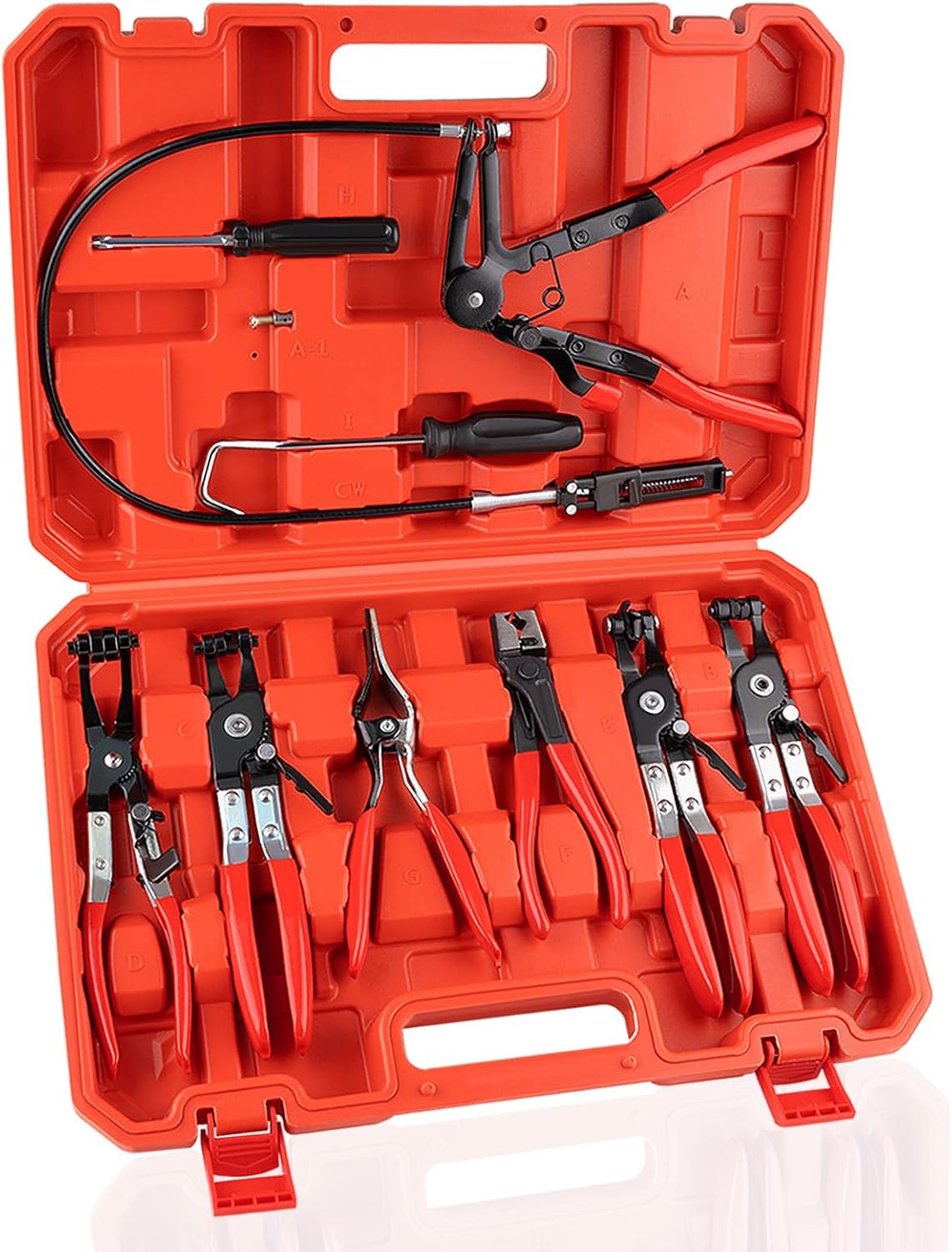 9PCS Hose Clamp Pliers Set – Long Reach Flexible Cable Automotive Hose Removal Tools for Radiator, Heater, Coolant & Fuel Line Repair